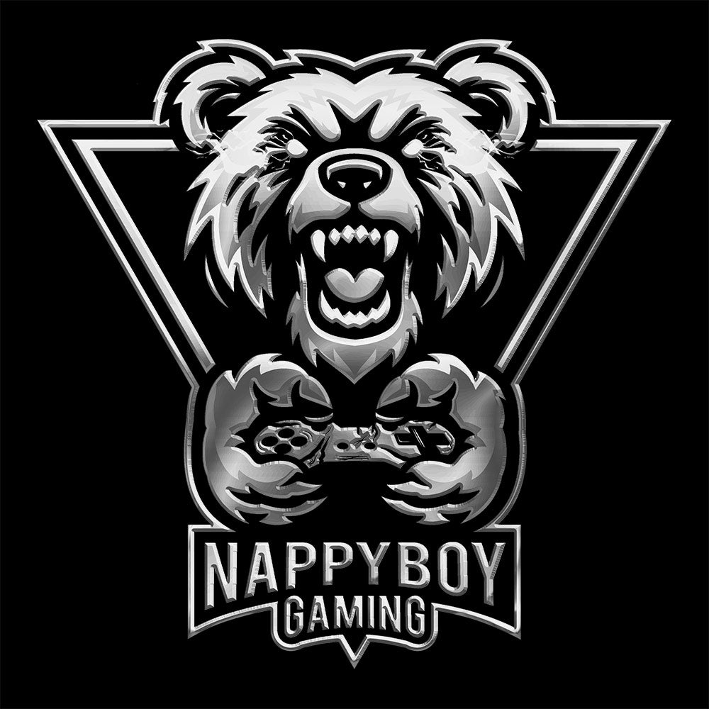 Gaming logo with bear head and controller, featuring 'Nappyboy Gaming' text on a black background.